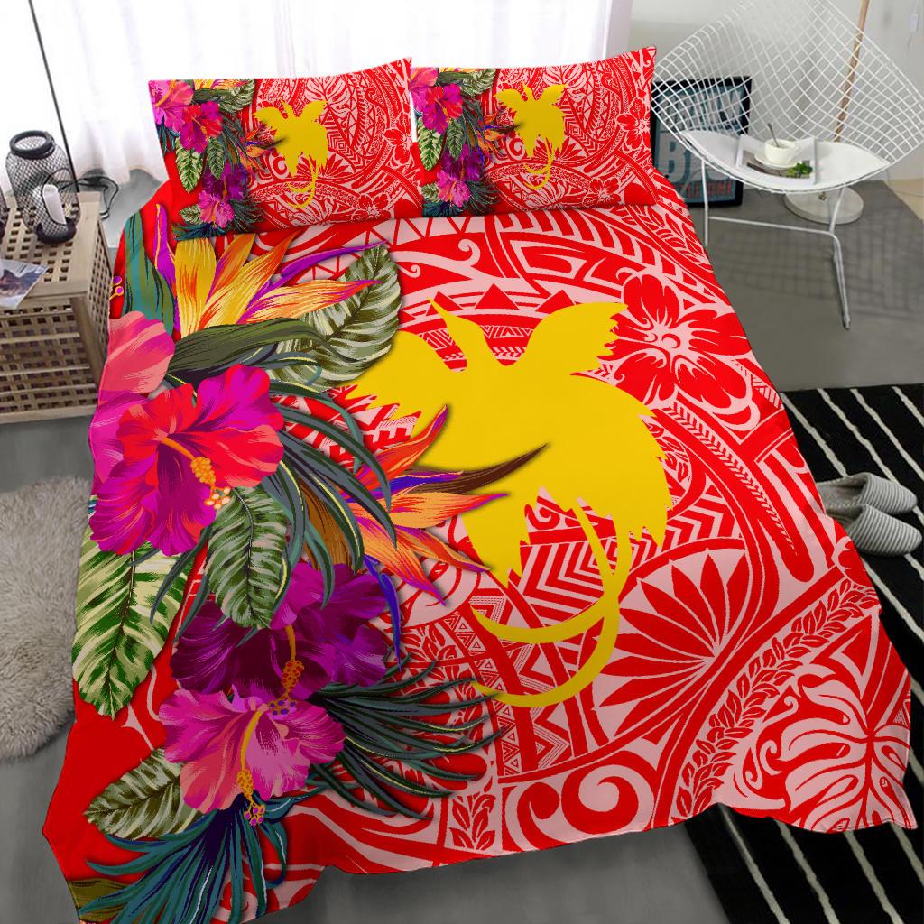 Papua New Guinea Bedding Set - Hibiscus Polynesian Pattern Red Version - Polynesian Pride