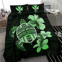 Hawaiian Kanaka Hibiscus Plumeria Mix Polynesian Turtle Bedding Set Green AH - Polynesian Pride