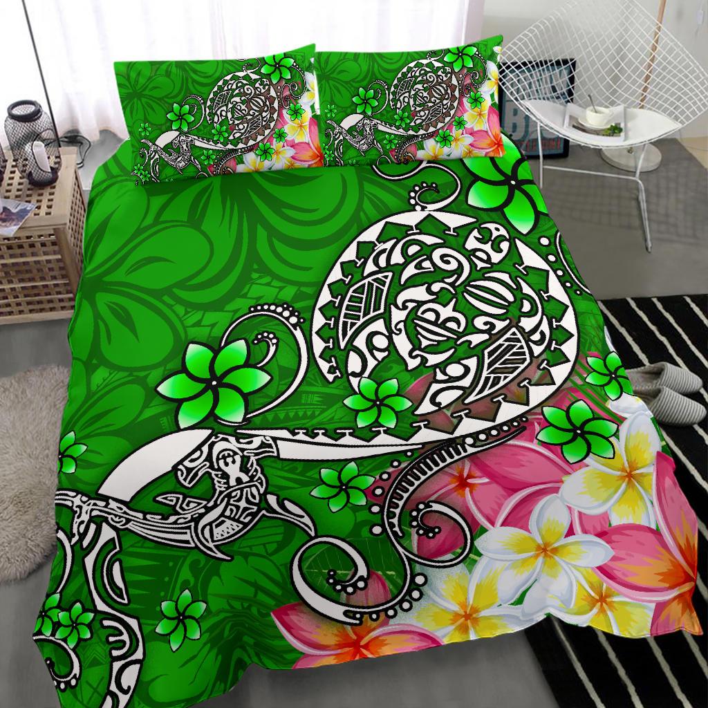 Polynesian Bedding Set - Turtle Plumeria Green Color - Polynesian Pride