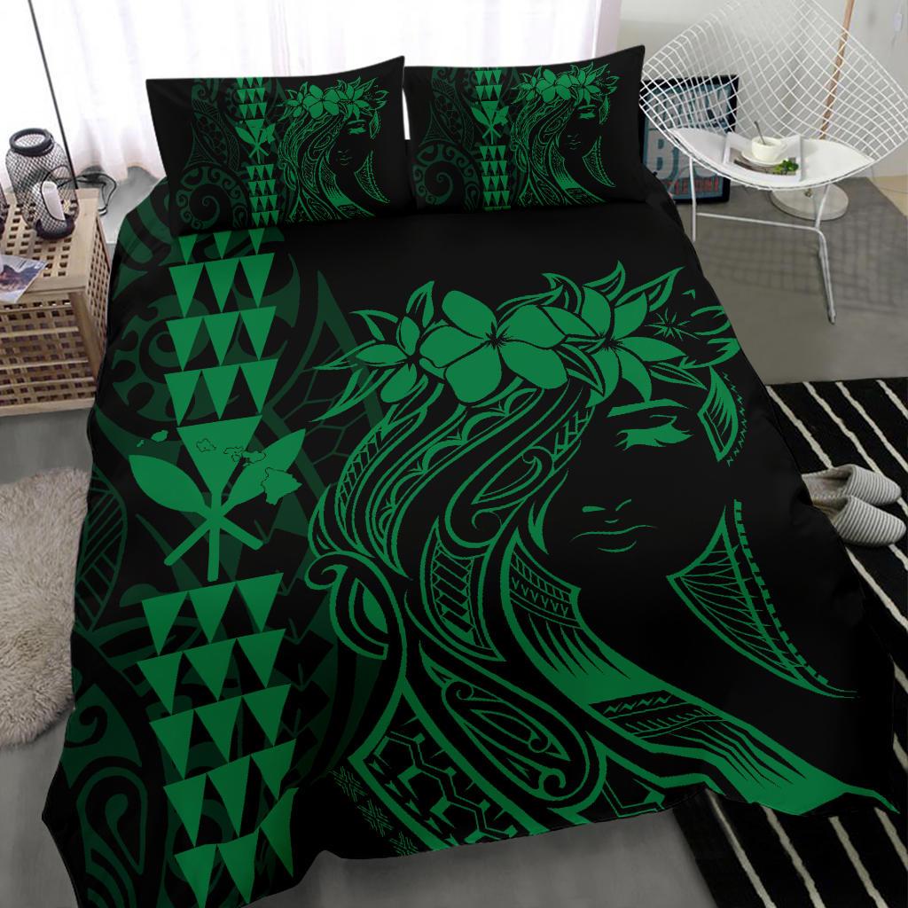 Hawaii Map Kanaka Polynesian Hula Girl Bedding Set - Green - Polynesian Pride