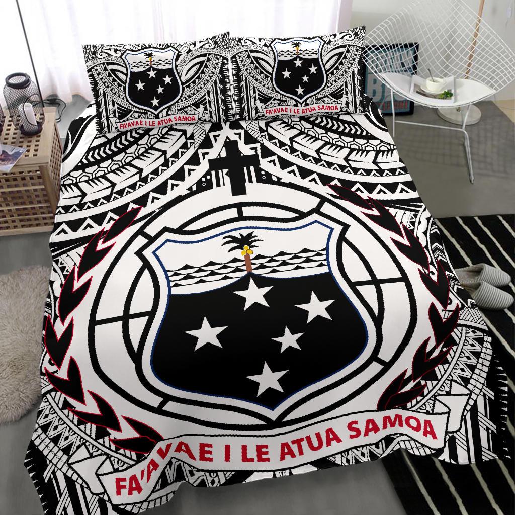 Samoa Bedding Set - Samoa Coat Of Arm, Polynesian Tattoo White And Black White - Polynesian Pride