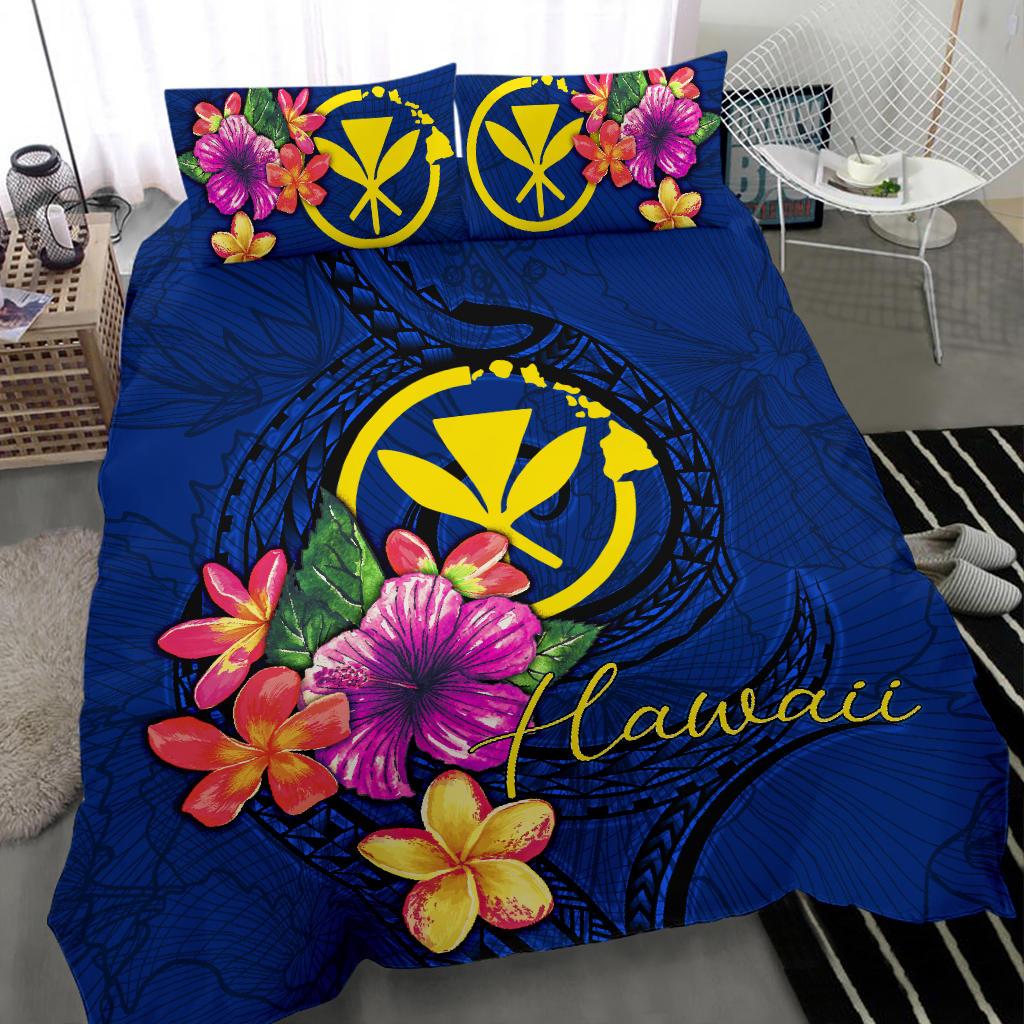 Polynesian Bedding Set - Hawaii Duvet Cover Set Floral With Seal Blue - Polynesian Pride