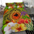 Papua New Guinea Polynesian Bedding Set - Manta Ray Tropical Flowers (Reggae) - Polynesian Pride