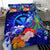 Polynesian Hawaii Bedding Set - Kanaka Maoli Humpback Whale with Tropical Flowers (Blue) - Polynesian Pride