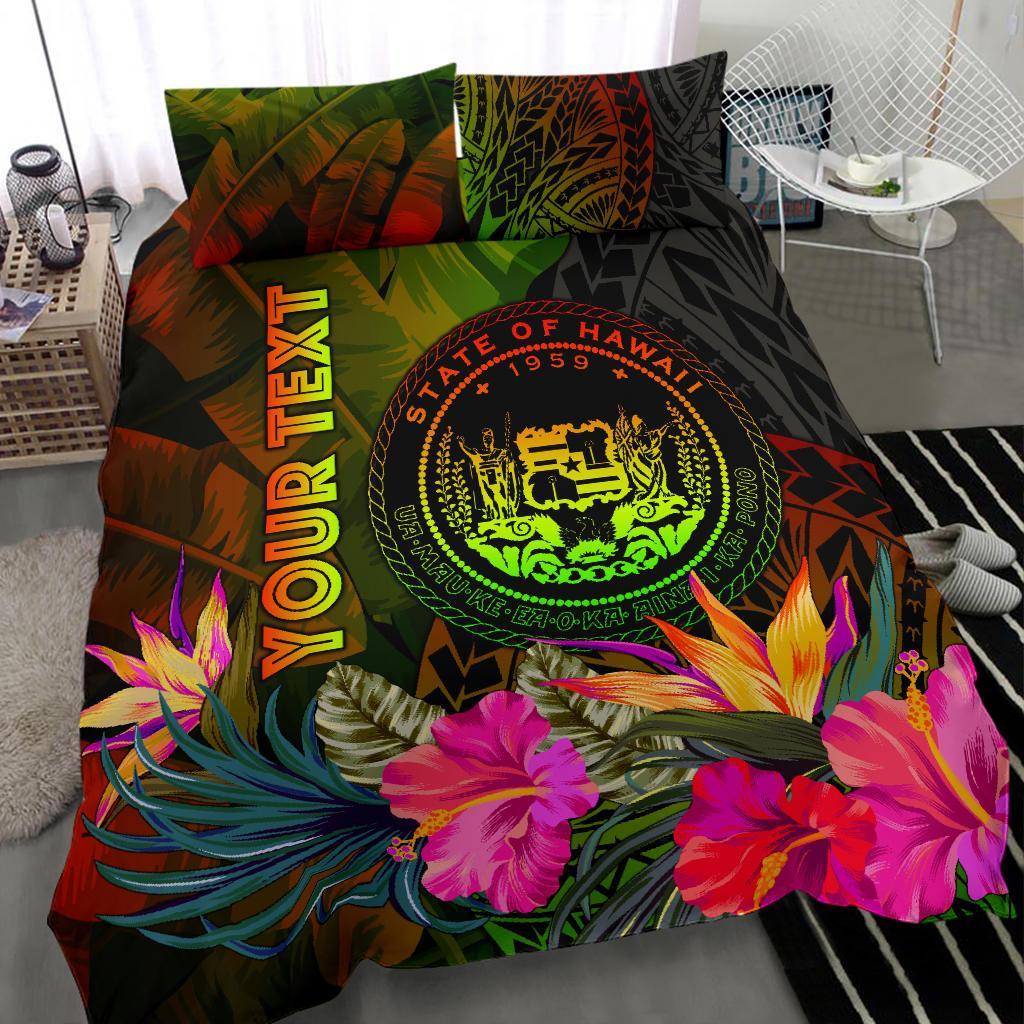 Polynesian Hawaii Polynesian Personalised Bedding Set - Hibiscus and Banana Leaves - Polynesian Pride