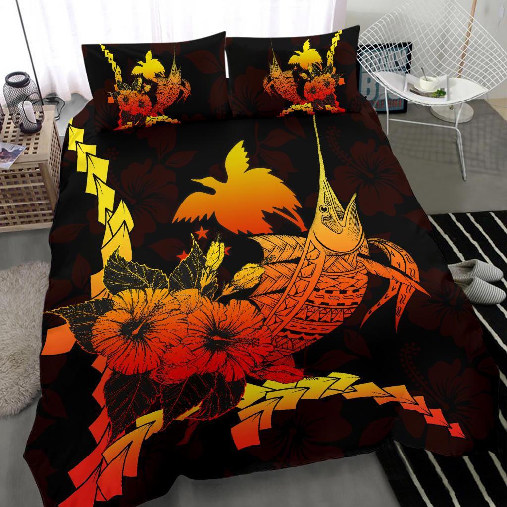 Papua New Guinea Polynesian Bedding Set - Swordfish With Hibiscus - Polynesian Pride