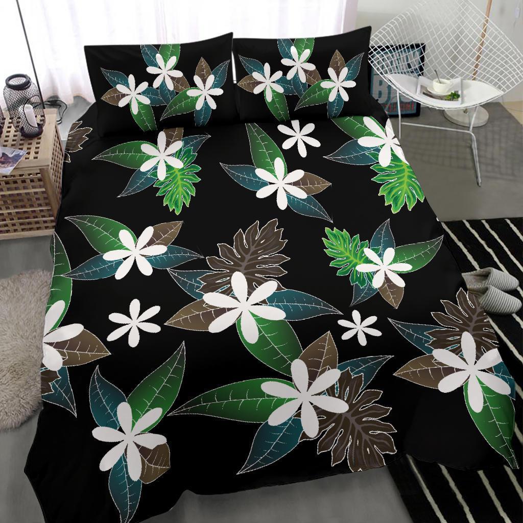 Hawaii Bedding Set - Hawaii Plumeria Black Bedding Set - Jog Style - Polynesian Pride