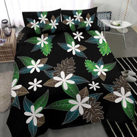 Hawaii Bedding Set - Hawaii Plumeria Black Bedding Set - Jog Style - Polynesian Pride
