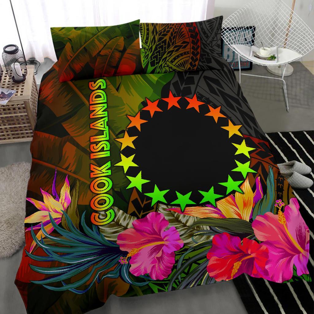 Cook Islands Polynesian Bedding Set - Hibiscus and Banana Leaves - Polynesian Pride