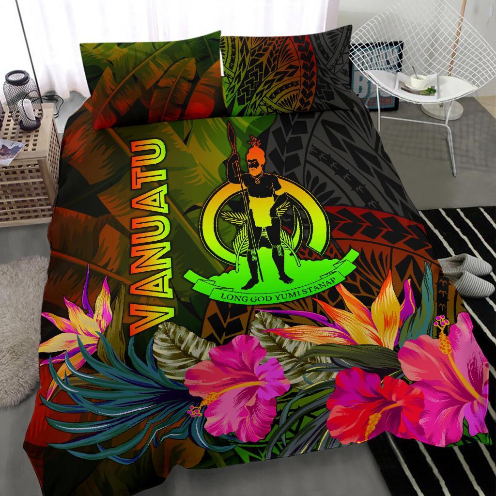 Vanuatu Polynesian Bedding Set - Hibiscus and Banana Leaves - Polynesian Pride