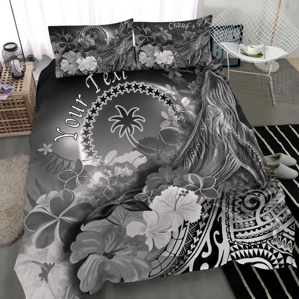 Custom Personalised Chuuk Bedding Set - Humpback Whale with Tropical Flowers (White) - Polynesian Pride