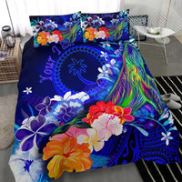 Custom Personalised Chuuk Bedding Set - Humpback Whale with Tropical Flowers (Blue) - Polynesian Pride