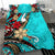 Polynesian Bedding Set - Tribal Flower With Special Turtles Blue Color Blue - Polynesian Pride