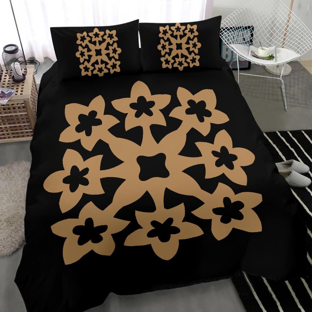 Hawaiian Bedding Set Royal Pattern - Black And Gold - A1 Style - Polynesian Pride