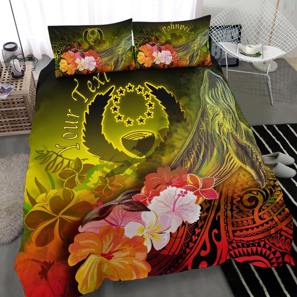 Pohnpei Custom Personalised Bedding Set - Humpback Whale with Tropical Flowers (Yellow) - Polynesian Pride