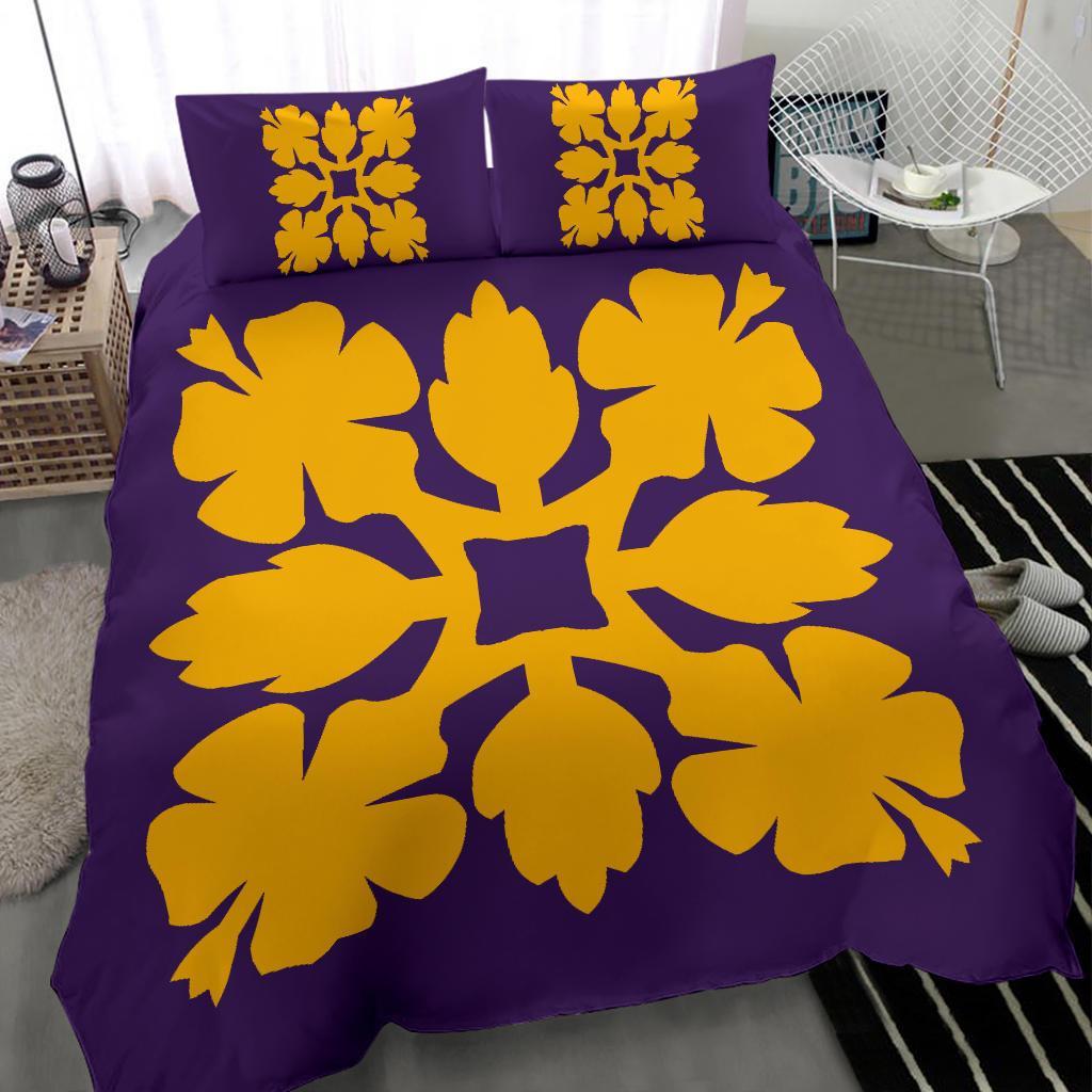 Hawaiian Bedding Set Royal Pattern - Purple And Gold - C1 Style - Polynesian Pride
