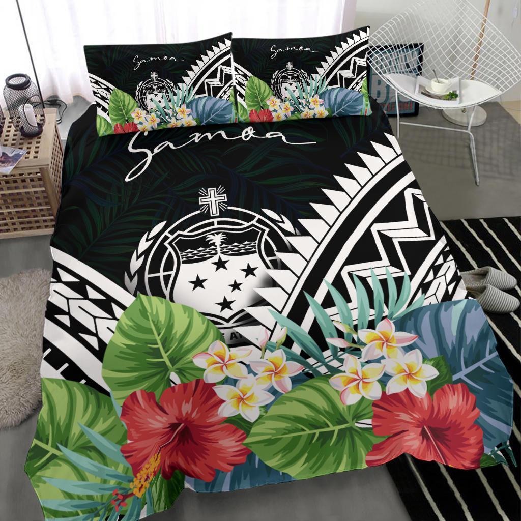 Samoa Bedding Set - Samoa Coat of Arms & Polynesian Tropical Flowers White - Polynesian Pride