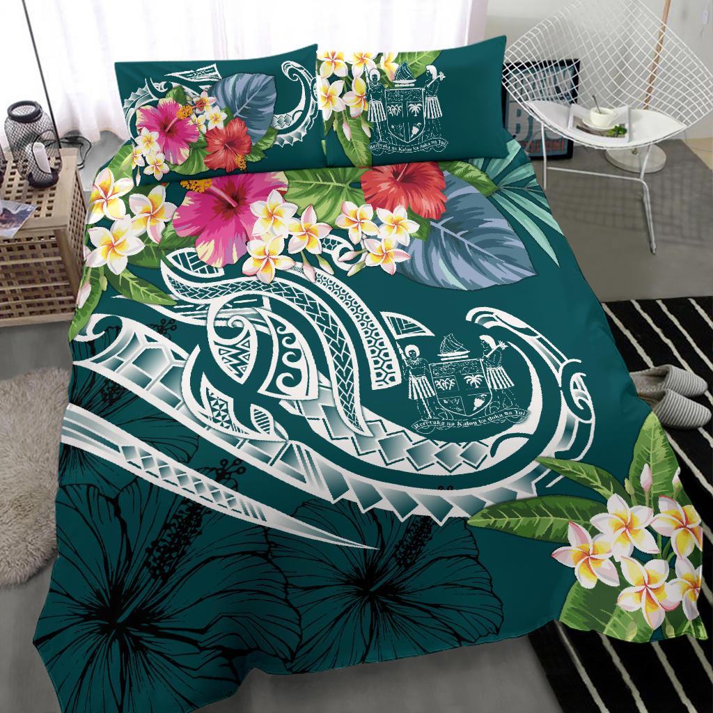 Fiji Polynesian Bedding Set - Summer Plumeria (Turquoise) - Polynesian Pride