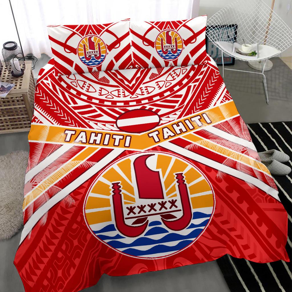 Tahiti Rugby Bedding Set Polynesian Coat Of Arms and Flag - Polynesian Pride