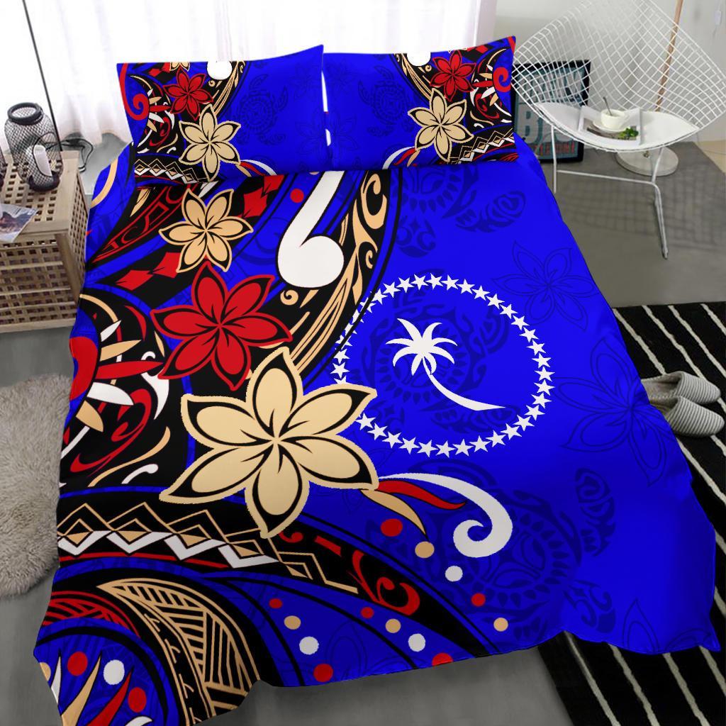 Chuuk Bedding Set - Tribal Flower With Special Turtles Blue Color - Polynesian Pride