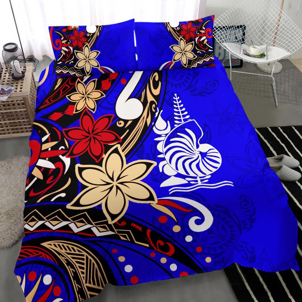 New Caledonia Bedding Set - Tribal Flower With Special Turtles Blue Color - Polynesian Pride
