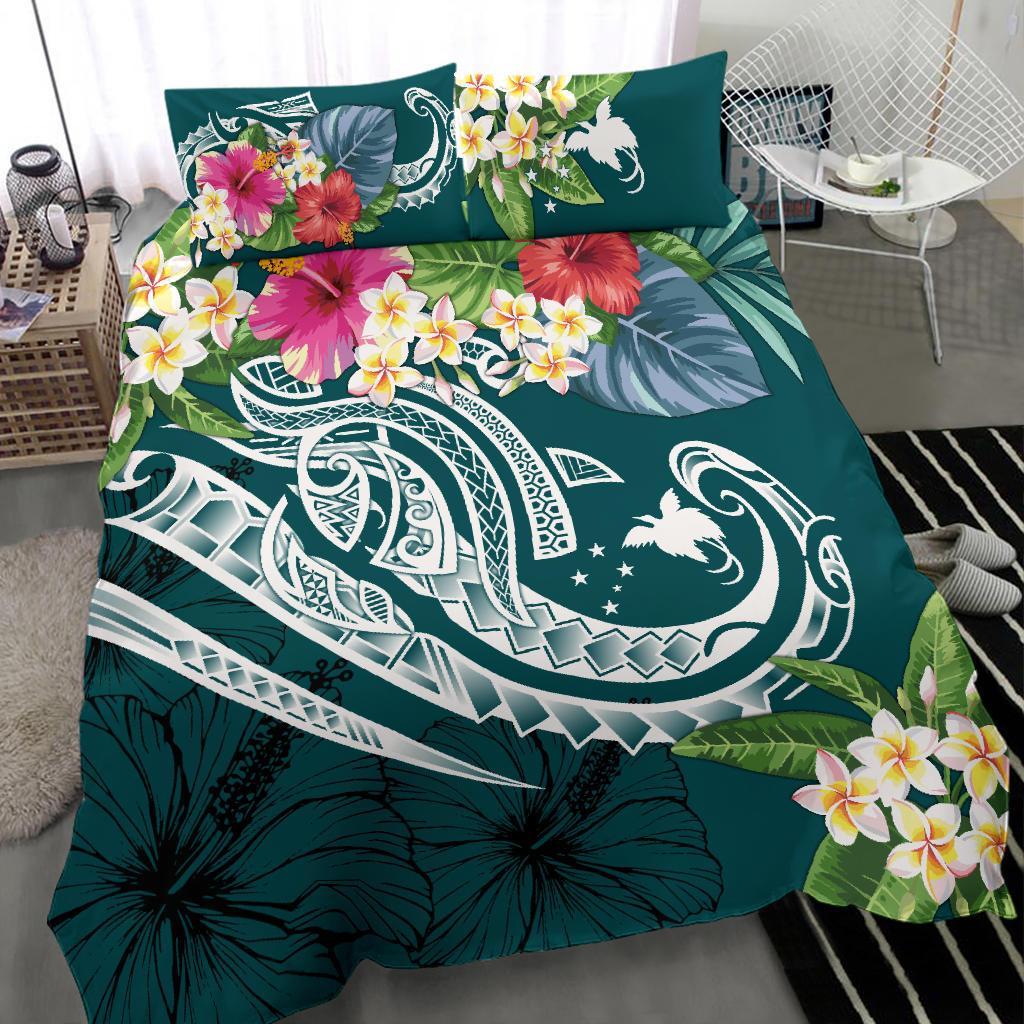 Papua New Guinea Polynesian Bedding Set - Summer Plumeria (Turquoise) - Polynesian Pride