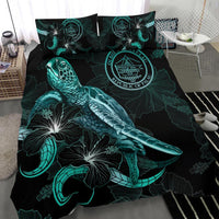 Palau Polynesian Bedding Set - Turtle With Blooming Hibiscus Turquoise - Polynesian Pride