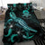 Tuvalu Polynesian Bedding Set - Turtle With Blooming Hibiscus Turquoise - Polynesian Pride