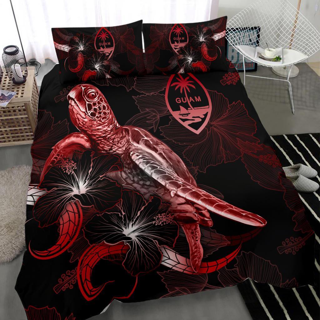 Guam Polynesian Bedding Set - Turtle With Blooming Hibiscus Red - Polynesian Pride