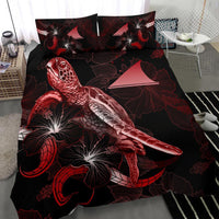 Tokelau Polynesian Bedding Set - Turtle With Blooming Hibiscus Red - Polynesian Pride