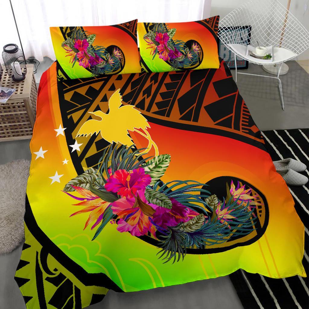 Papua New Guinea Bedding Set - Polynesian Hook And Hibiscus (Raggae) - Polynesian Pride