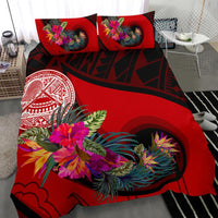 American Samoa Bedding Set - Polynesian Hook And Hibiscus (Red) - Polynesian Pride