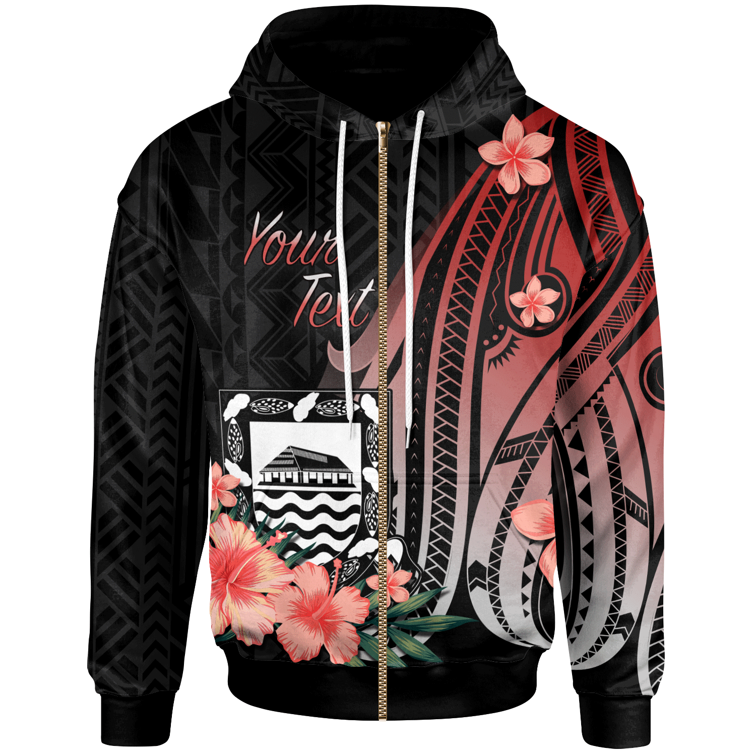 Tuvalu Custom Zip Hoodie Red Polynesian Hibiscus Pattern Style Unisex Red - Polynesian Pride