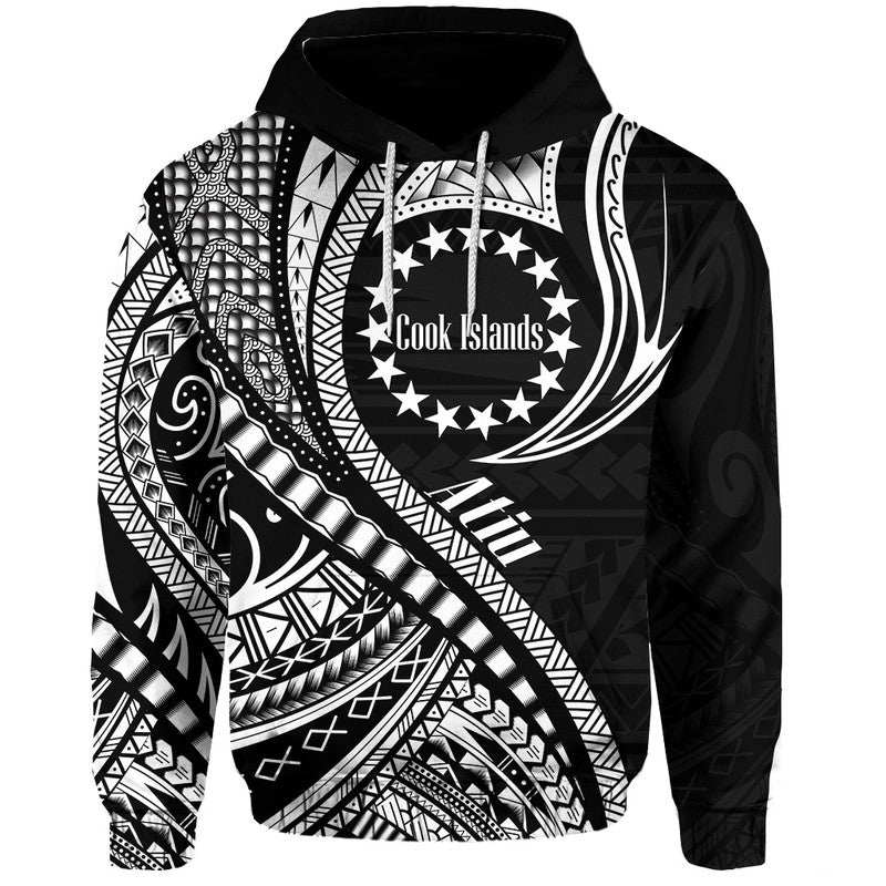 Custom Atiu Cook Islands Hoodie Black Polynesian Wave Style LT9 Hoodie Black - Polynesian Pride