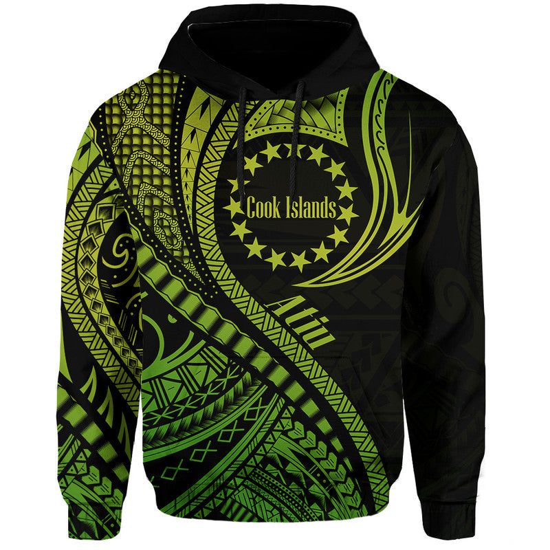 Custom Atiu Cook Islands Hoodie Green Polynesian Wave Style LT9 Hoodie Green - Polynesian Pride