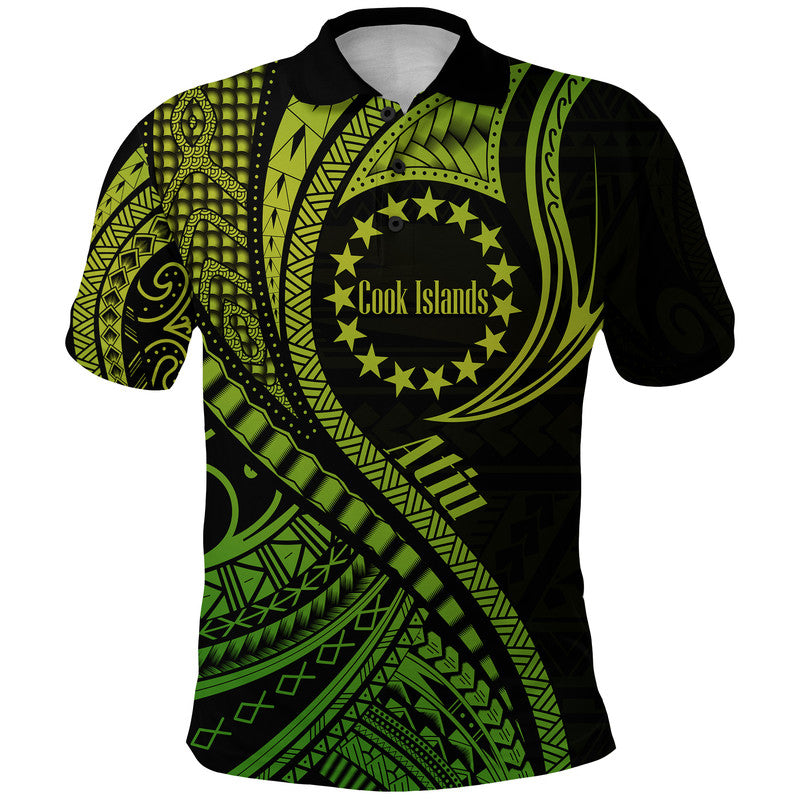 Atiu Cook Islands Polo Shirt Green Polynesian Wave Style LT9 Adult Green - Polynesian Pride