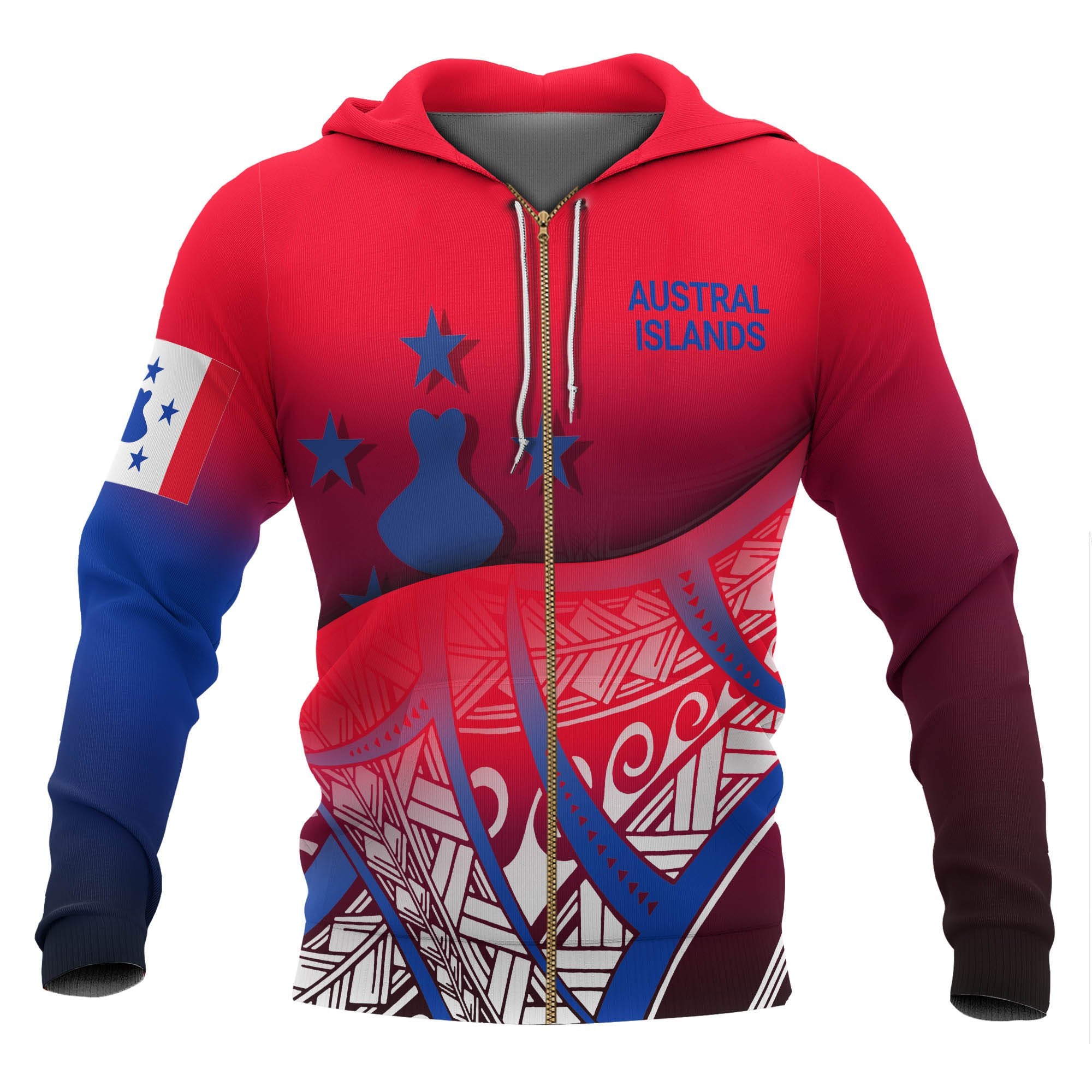 Austral Islands Coat of Arms Zip up Hoodie Polynesian Pattern Unisex Red - Polynesian Pride