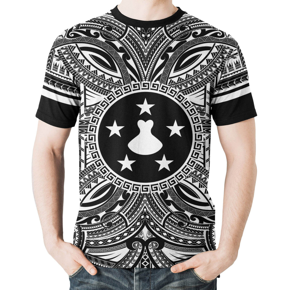 Austral Islands T Shirt Austral Islands Coat of Arms Polynesian White Black - Polynesian Pride
