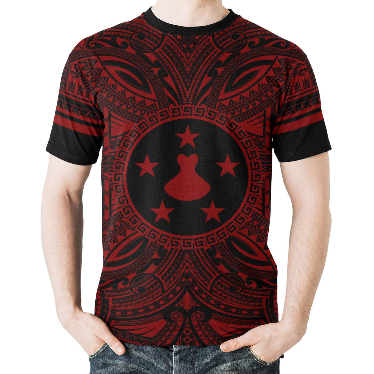Austral Islands T Shirt Austral Islands Coat of Arms Polynesian Red Black - Polynesian Pride