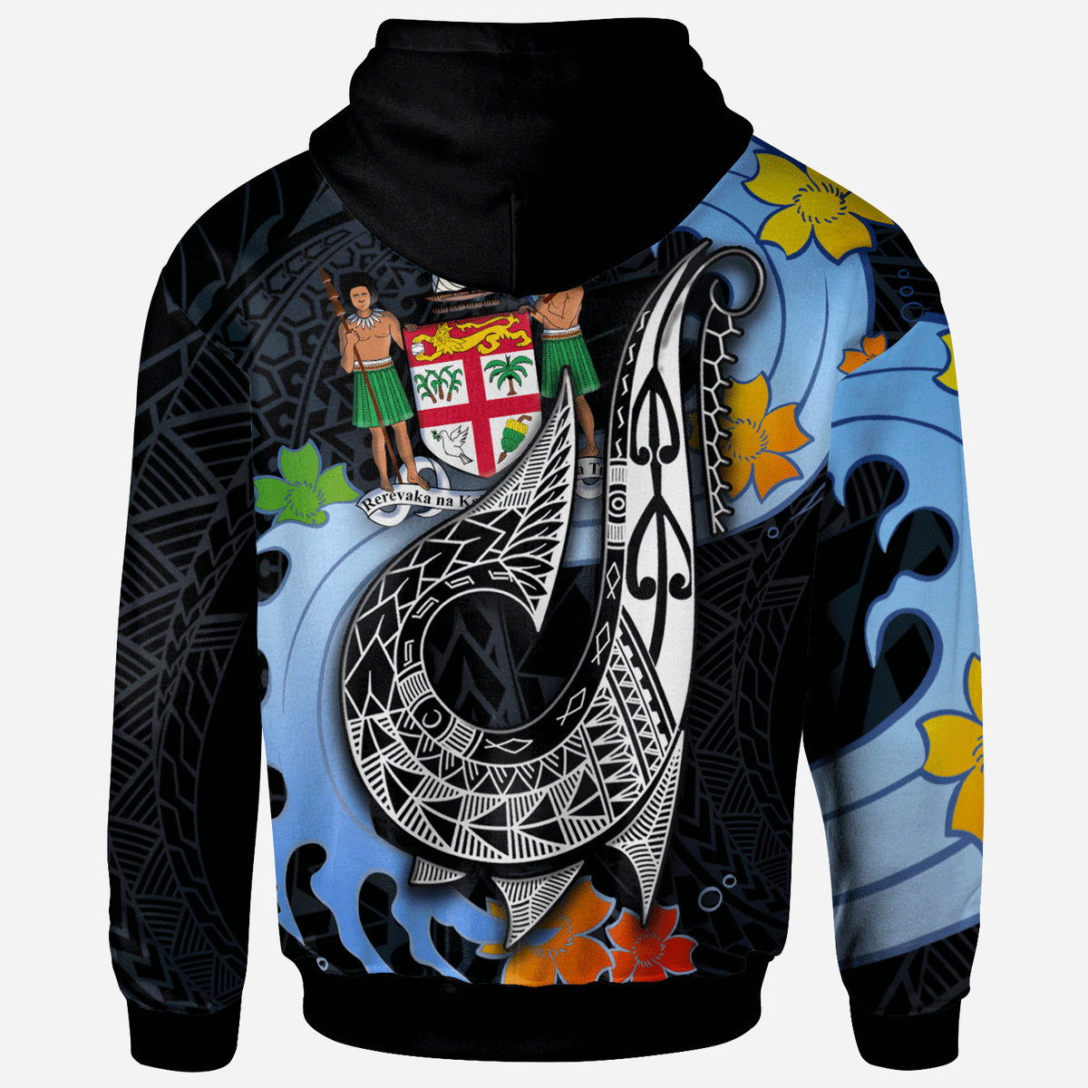 Fiji Custom Zip Hoodie Fish Hooks and Wave - Polynesian Pride