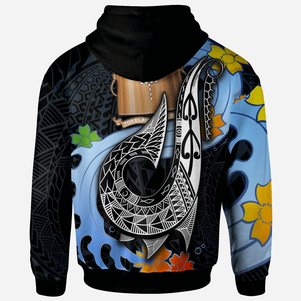 Tokelau Custom Zip Hoodie Fish Hooks and Wave - Polynesian Pride