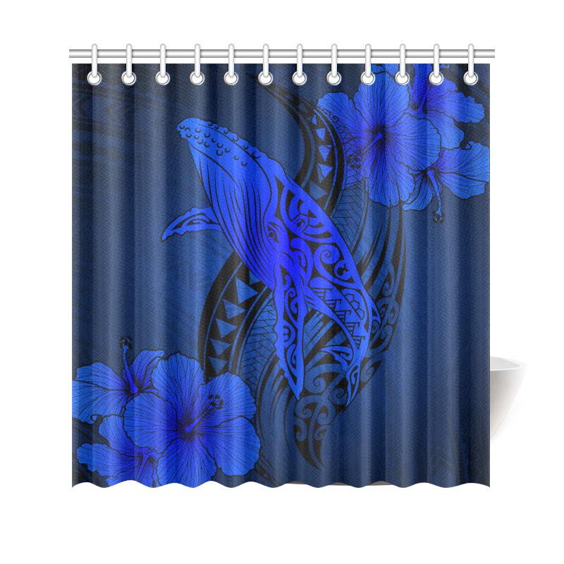 Hawaii Whale Swim Poly Shower Curtain - Blue - Polynesian Pride