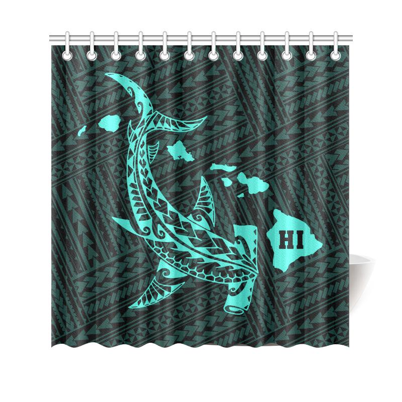 Hawaii Shark Turquoise Polynesian Shower Curtain 177 x 172 (cm) Turquoise - Polynesian Pride