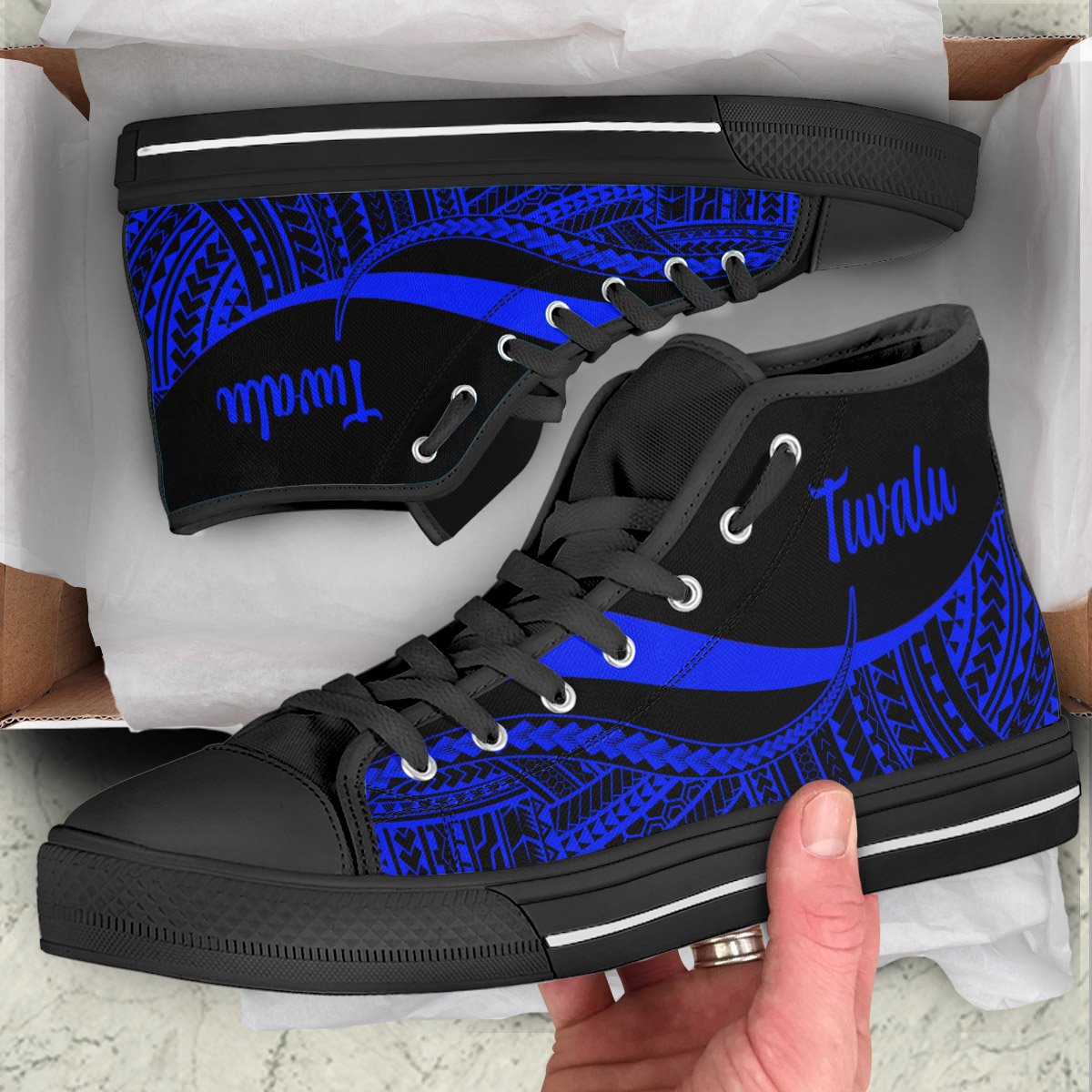 Tuvalu High Top Shoes Blue - Polynesian Tentacle Tribal Pattern Unisex Black - Polynesian Pride