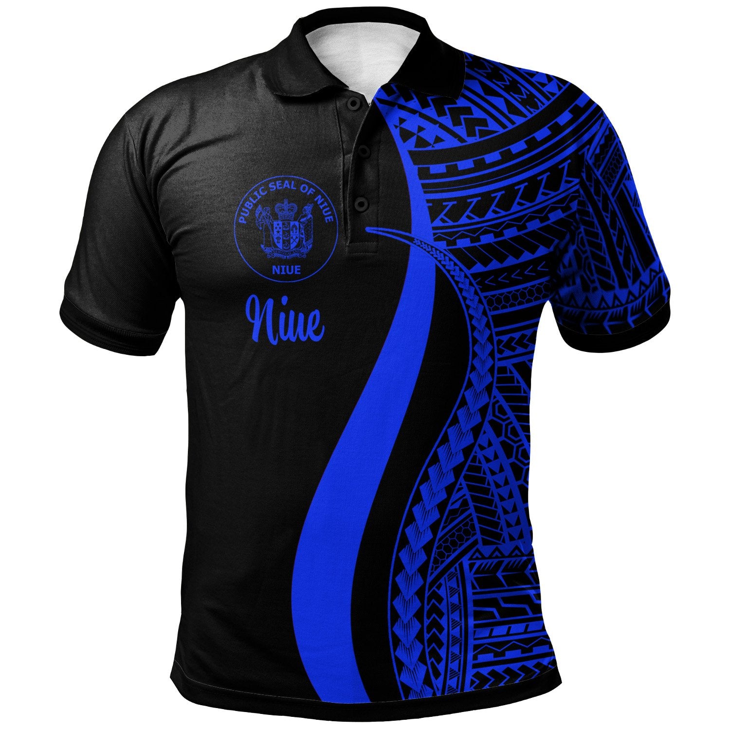 Niue Polo Shirt Blue Polynesian Tentacle Tribal Pattern Unisex Blue - Polynesian Pride