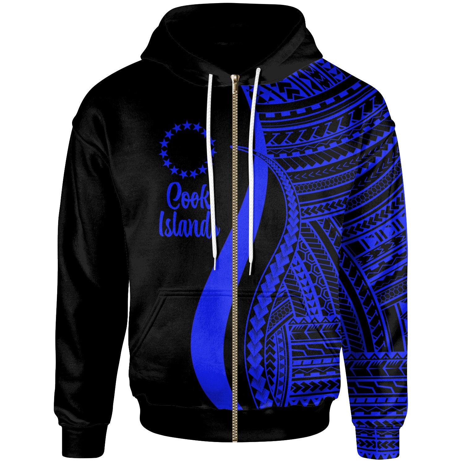 Cook Islands Zip up Hoodie Blue Tentacle Tribal Pattern Unisex Blue - Polynesian Pride