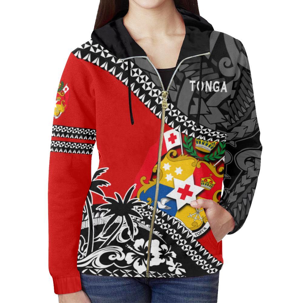 Tonga Zip Hoodie Polynesian Style Fall In The Wave K7 - Polynesian Pride