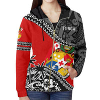 Tonga Zip Hoodie Polynesian Style Fall In The Wave K7 - Polynesian Pride