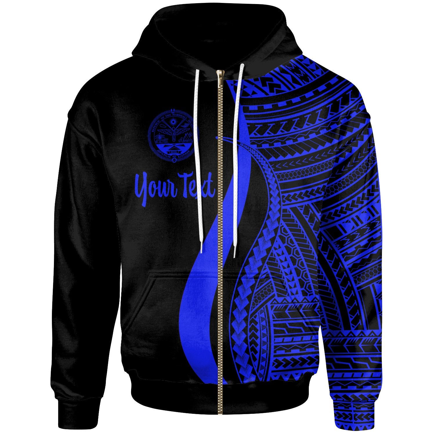 Marshall Islands Custom Zip up Hoodie Blue Tentacle Tribal Pattern Crest Unisex Blue - Polynesian Pride