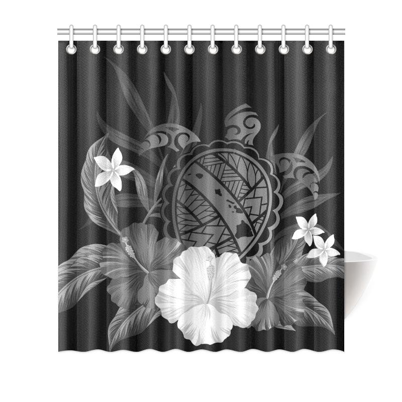 Hawaii Turtle Map Hibiscus Shower Curtain - Gray 177 x 172 (cm) Gray - Polynesian Pride